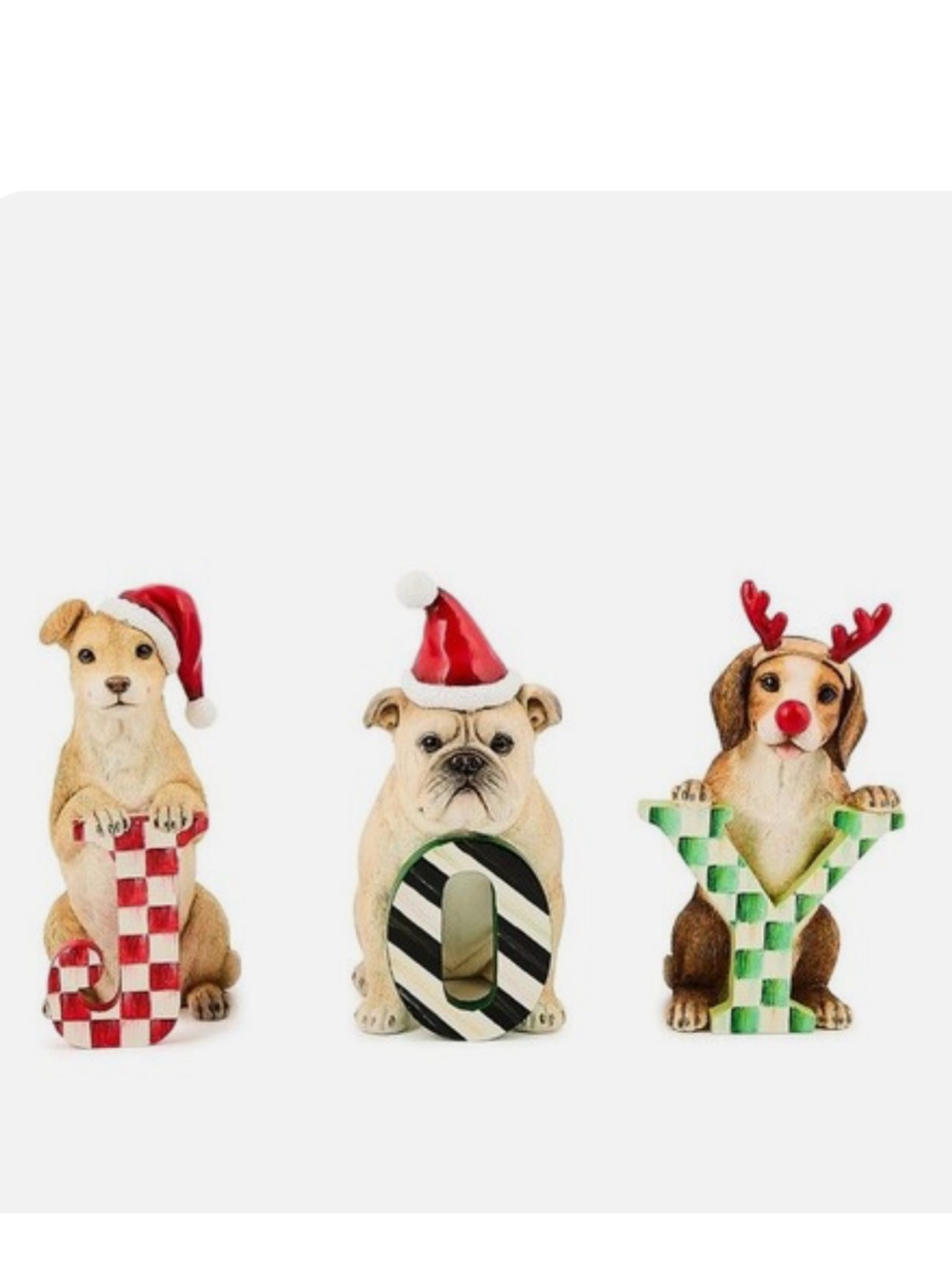 Mackenzie Childs Check It Out JOY Dog Figurine Set New